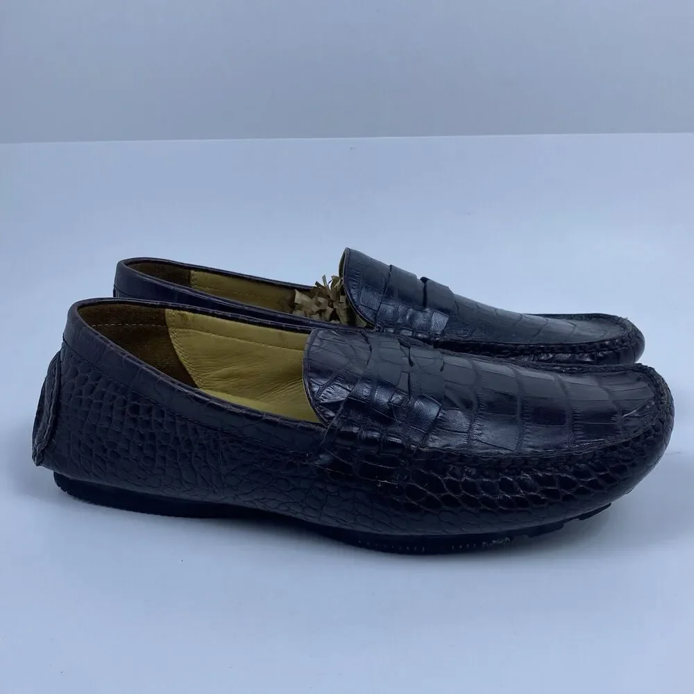 Cole Haan Crocodile Embossed Leather Driving Mocassin Loafers Brown Men's Sz 11M